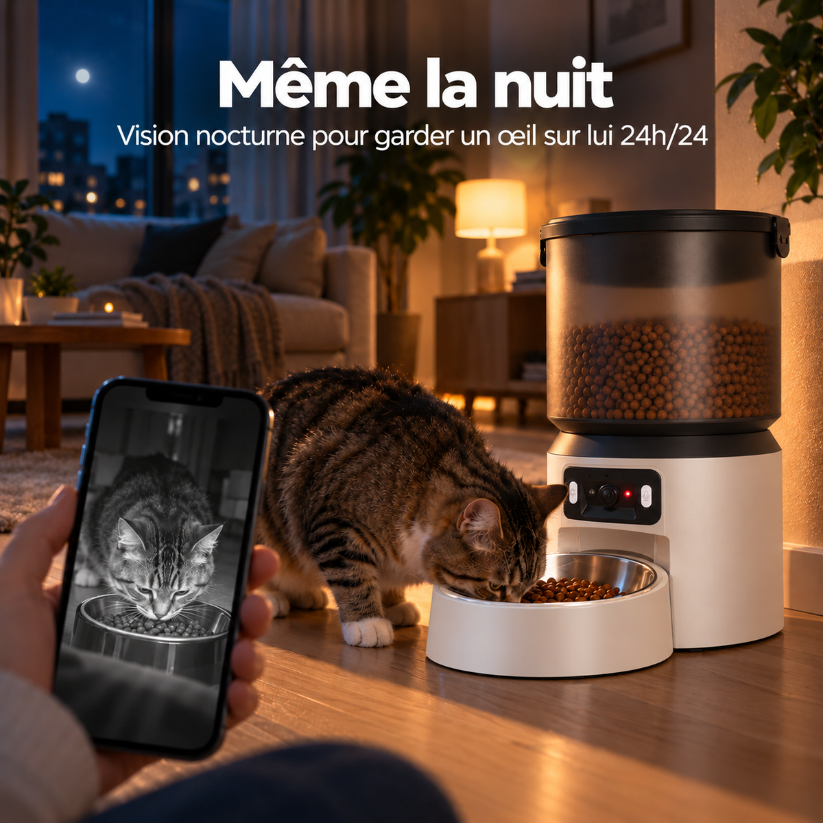 Mewzy One blanc : vision nocturne pour surveiller son chat la nuit