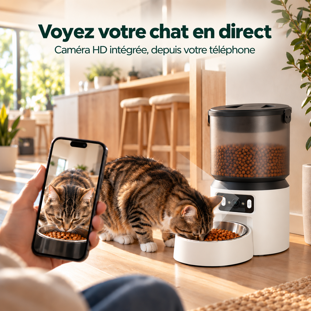Mewzy One blanc : voir son chat en direct sur son téléphone grâce à la caméra HD intégrée